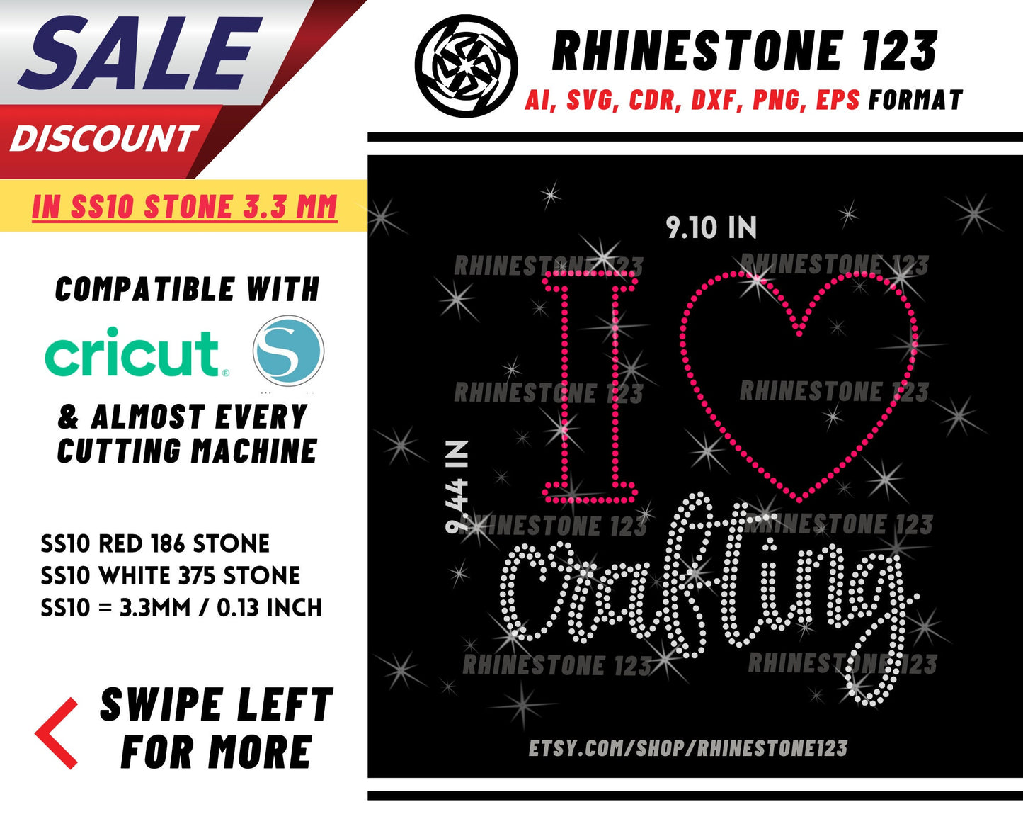 I Love Crafting Rhinestone Template, Rhinestone File for SS10, Rhinestone SVG, cricut, silhouette, PNG, AI, cdr, dxf, eps