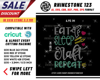 Eat Sleep Craft Repeat Rhinestone Template for Cricut rhinestone template material rhinestone SS10 Instant Download File svg eps dxf ai cdr