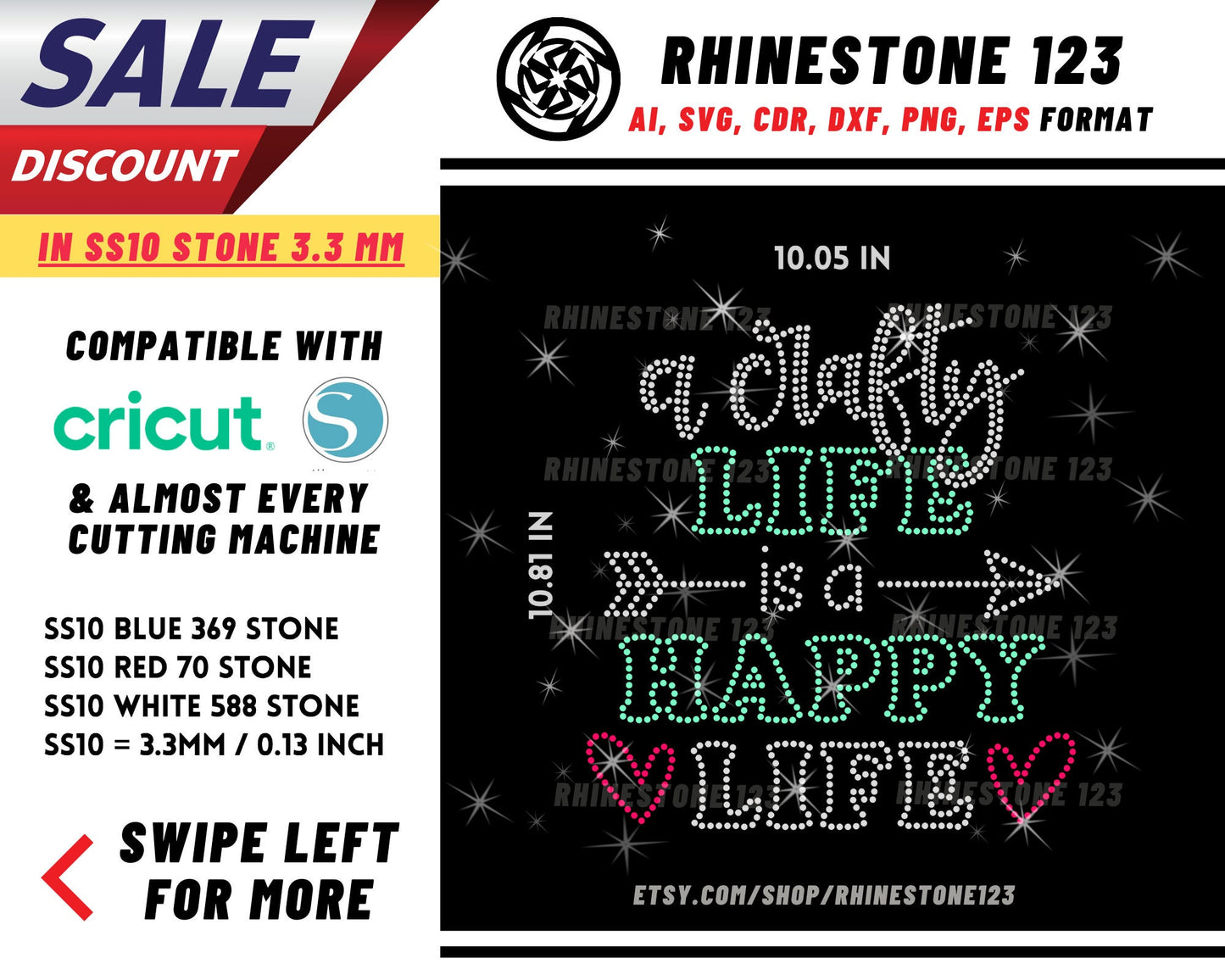 A Craft Life Is A Happy Life Rhinestone Template, cricut, silhouette, Rhinestone SVG, Rhinestone File for SS10, PNG, AI, cdr, dxf, eps