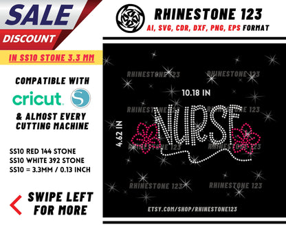 Nurse With Flower Rhinestone Template, Rhinestone SVG, cricut, silhouette, Rhinestone File for SS10, PNG, AI, cdr, dxf, eps