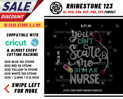 You Cant Scare Me Im A Nurse Rhinestone Template for Cricut rhinestone template material rhinestone SS10 Instant Download File svg dxf cdr