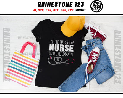 Htv Nurse Stacked Stethoscope Rhinestone Template, cricut, silhouette, Rhinestone SVG, Rhinestone File for SS10, PNG, AI, cdr, dxf, eps