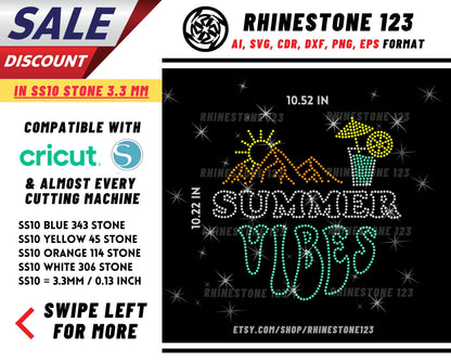 Summer Vibes Rhinestone Template, cricut, silhouette, Rhinestone SVG, Rhinestone File for SS10, PNG, AI, cdr, dxf, eps