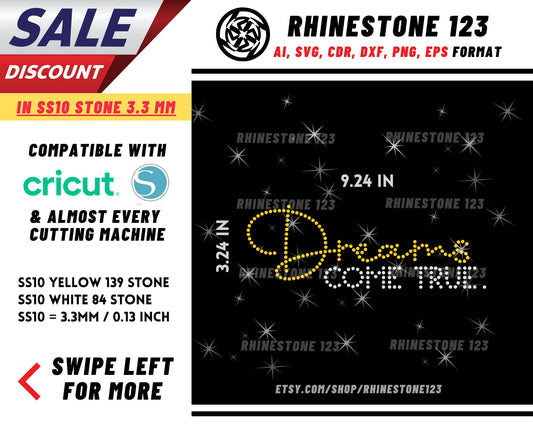 Dreams Come True Rhinestone Template, Rhinestone SVG, cricut, silhouette, Rhinestone File for SS10, PNG, AI, cdr, dxf, eps