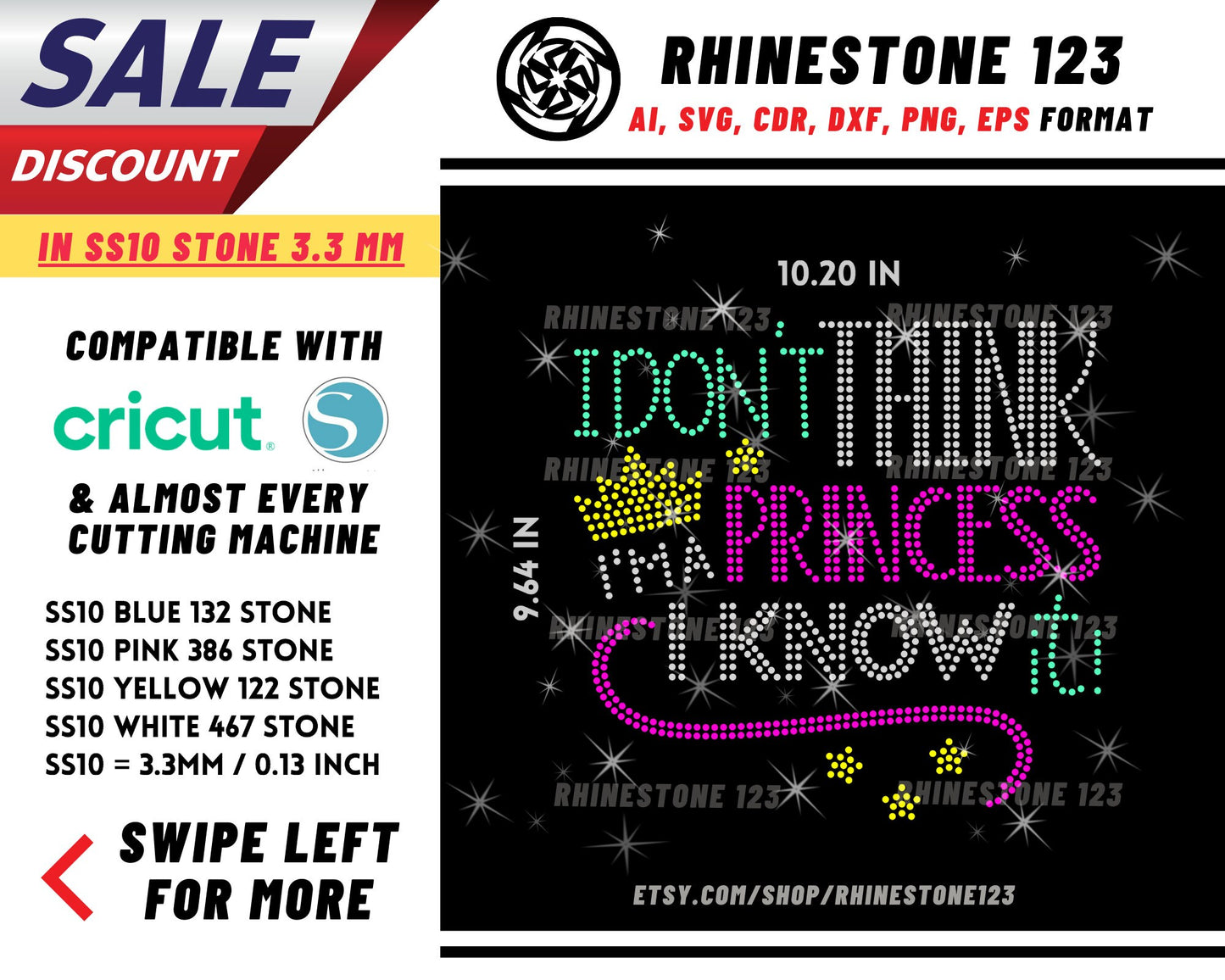 I Dont Think Im A Princess I Know It Rhinestone Template for Cricut rhinestone SS10 Instant Download File svg eps png dxf ai cdr