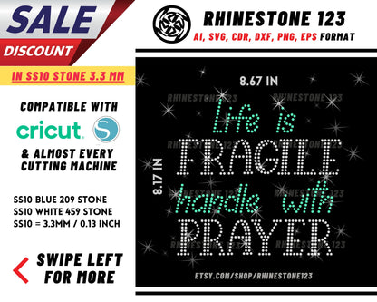 Life Is Fragile Handle With Prayer Rhinestone Template for Cricut rhinestone SS10 Instant Download File svg eps png dxf ai cdr