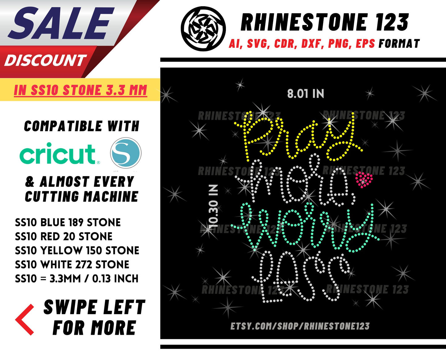 Pray More Worry Less Rhinestone Template, cricut, silhouette, Rhinestone SVG, Rhinestone File for SS10, PNG, AI, cdr, dxf, eps