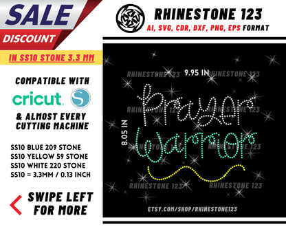 Prayer Warrior Rhinestone Template, cricut, silhouette, Rhinestone SVG, Rhinestone File for SS10, PNG, AI, cdr, dxf, eps