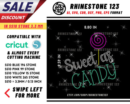 Sweet As Candy Rhinestone Template, cricut, silhouette, Rhinestone SVG, Rhinestone File for SS10, PNG, AI, cdr, dxf, eps