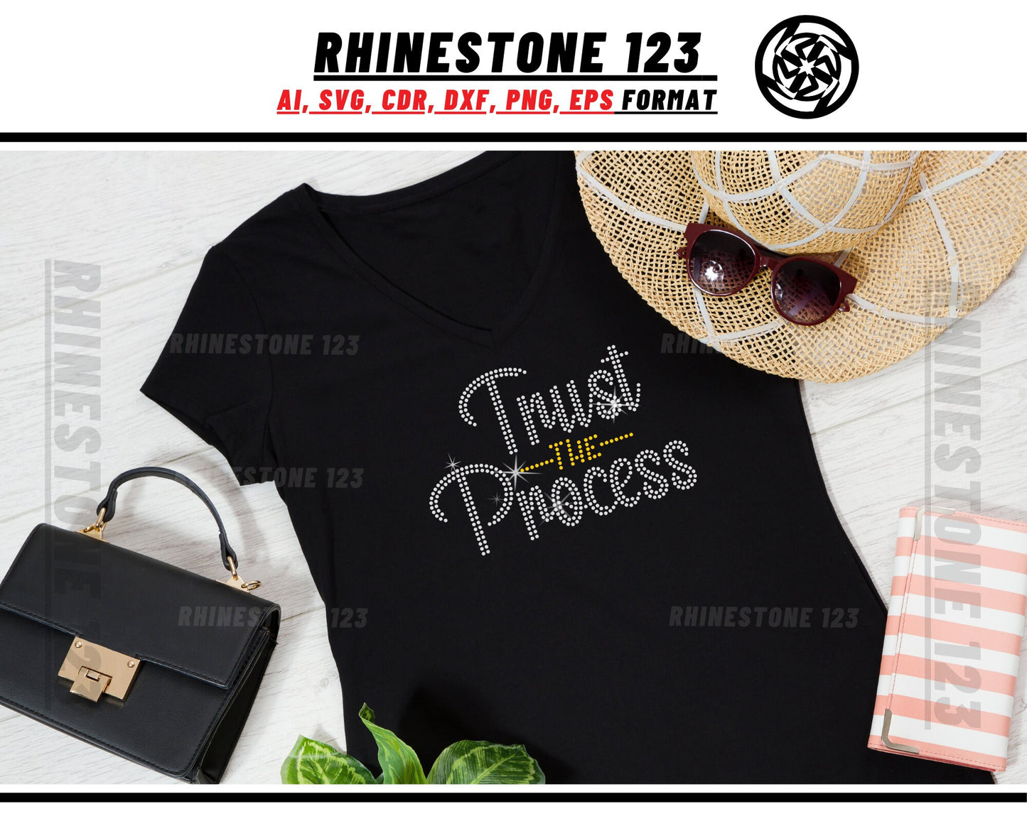 Trust The Process Rhinestone Template, Rhinestone File for SS10, Rhinestone SVG, cricut, silhouette, PNG, AI, cdr, dxf, eps