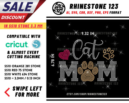 Cat Mom Rhinestone Template for Cricut rhinestone template material rhinestone SS10 Instant Download File svg eps png dxf ai cdr