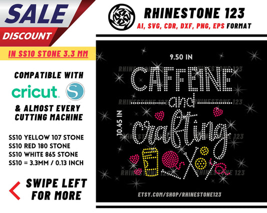 Caffeine And Crafting Rhinestone Template, Rhinestone SVG, cricut, silhouette, Rhinestone File for SS10, PNG, AI, cdr, dxf, eps