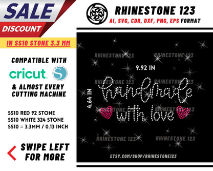 Handmade With Love Rhinestone Template, Rhinestone File for SS10, Rhinestone SVG, cricut, silhouette, PNG, AI, cdr, dxf, eps