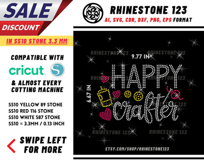 Happy Crafter Rhinestone Template, Rhinestone File for SS10, Rhinestone SVG, cricut, silhouette, PNG, AI, cdr, dxf, eps