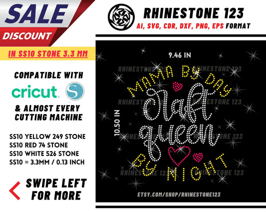 Mama By Day Craft Queen By Night Rhinestone Template for Cricut rhinestone SS10 Instant Download File svg eps png dxf ai cdr