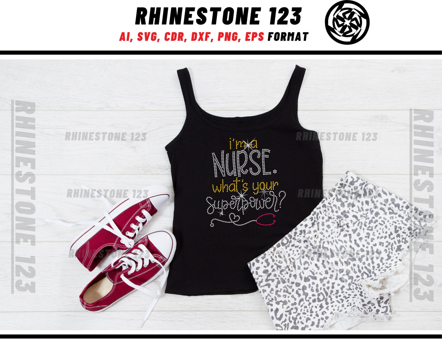 Nurse What's Your Superpower Rhinestone Template, Rhinestone SVG, cricut, silhouette, Rhinestone File for SS10, PNG, AI, cdr, dxf, eps