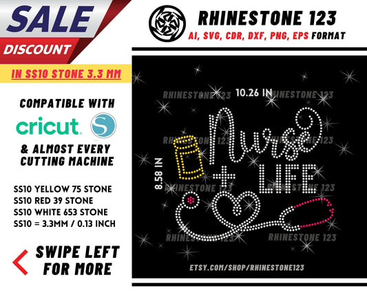 Nurse Life Stethoscope Rhinestone Template, Rhinestone File for SS10, Rhinestone SVG, cricut, silhouette, PNG, AI, cdr, dxf, eps