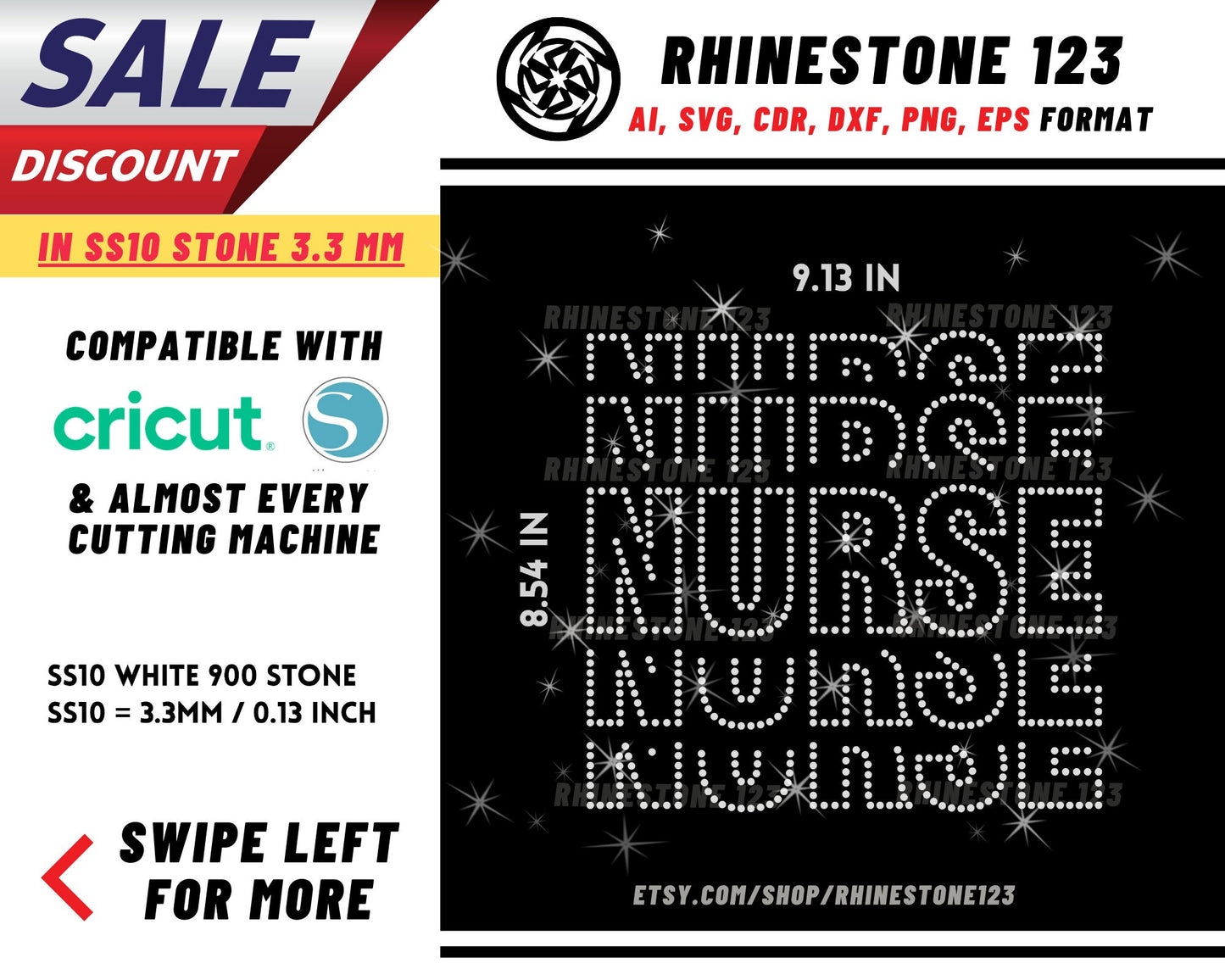 Tiled Stacked Nurse Rhinestone Template, Rhinestone File for SS10, Rhinestone SVG, cricut, silhouette, PNG, AI, cdr, dxf, eps