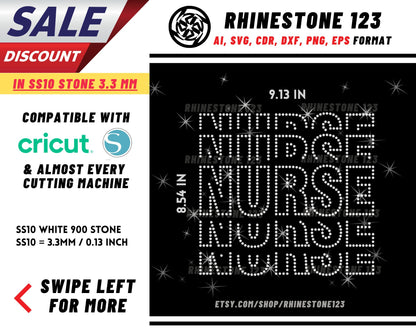 Tiled Stacked Nurse Rhinestone Template, Rhinestone File for SS10, Rhinestone SVG, cricut, silhouette, PNG, AI, cdr, dxf, eps