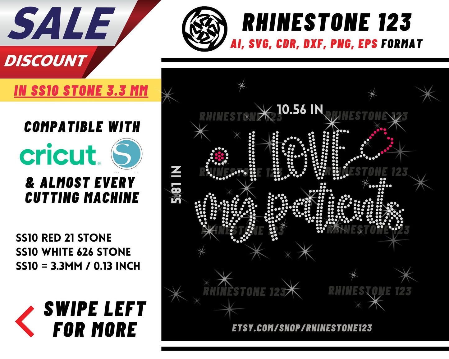 Stethoscope I Love My Patients Rhinestone Template for Cricut rhinestone template material rhinestone SS10 Instant Download File svg dxf cdr