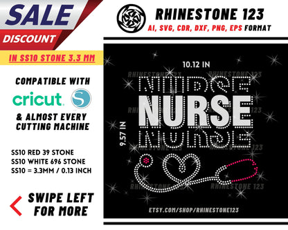 Htv Nurse Stacked Stethoscope Rhinestone Template, cricut, silhouette, Rhinestone SVG, Rhinestone File for SS10, PNG, AI, cdr, dxf, eps