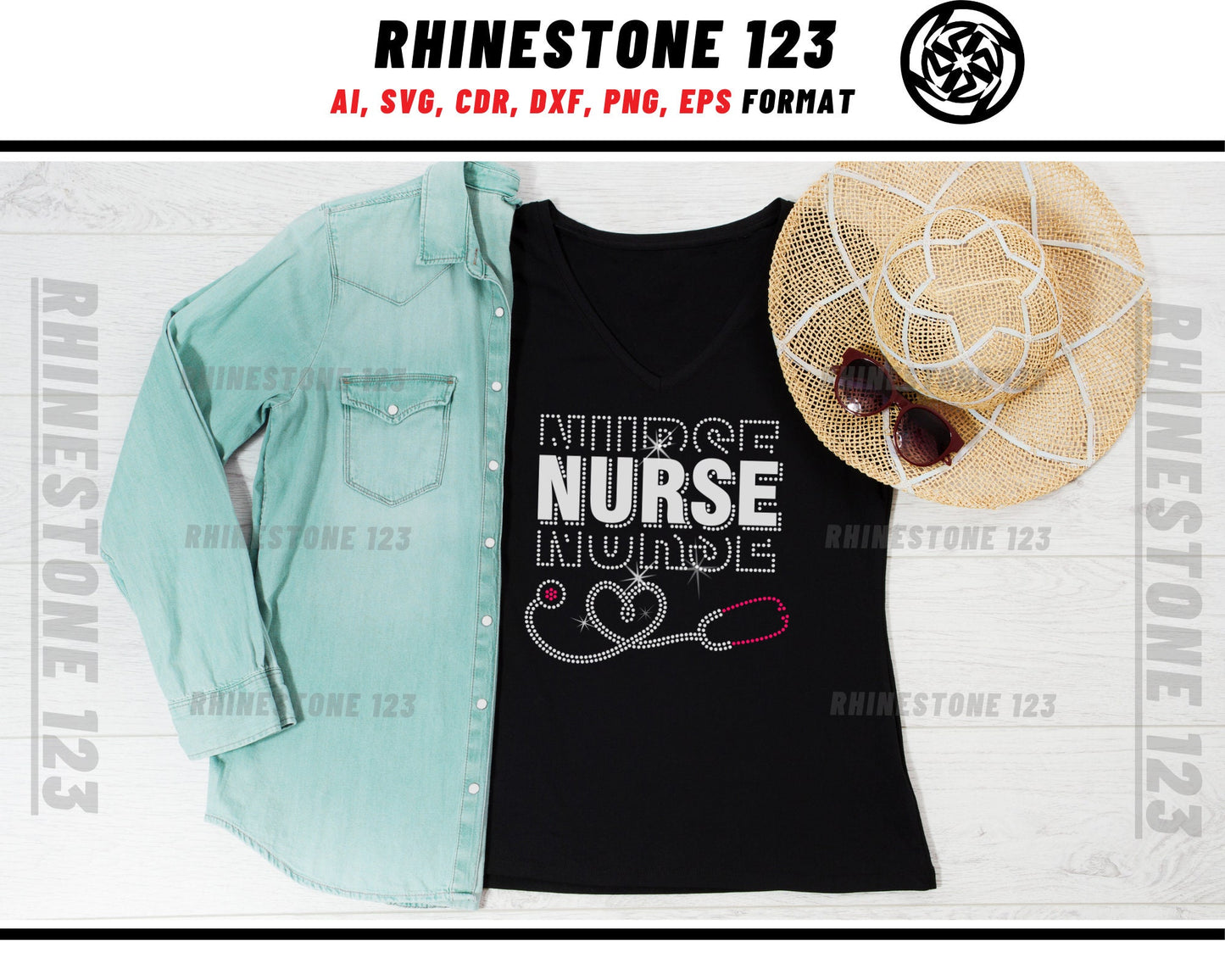 Htv Nurse Stacked Stethoscope Rhinestone Template, cricut, silhouette, Rhinestone SVG, Rhinestone File for SS10, PNG, AI, cdr, dxf, eps