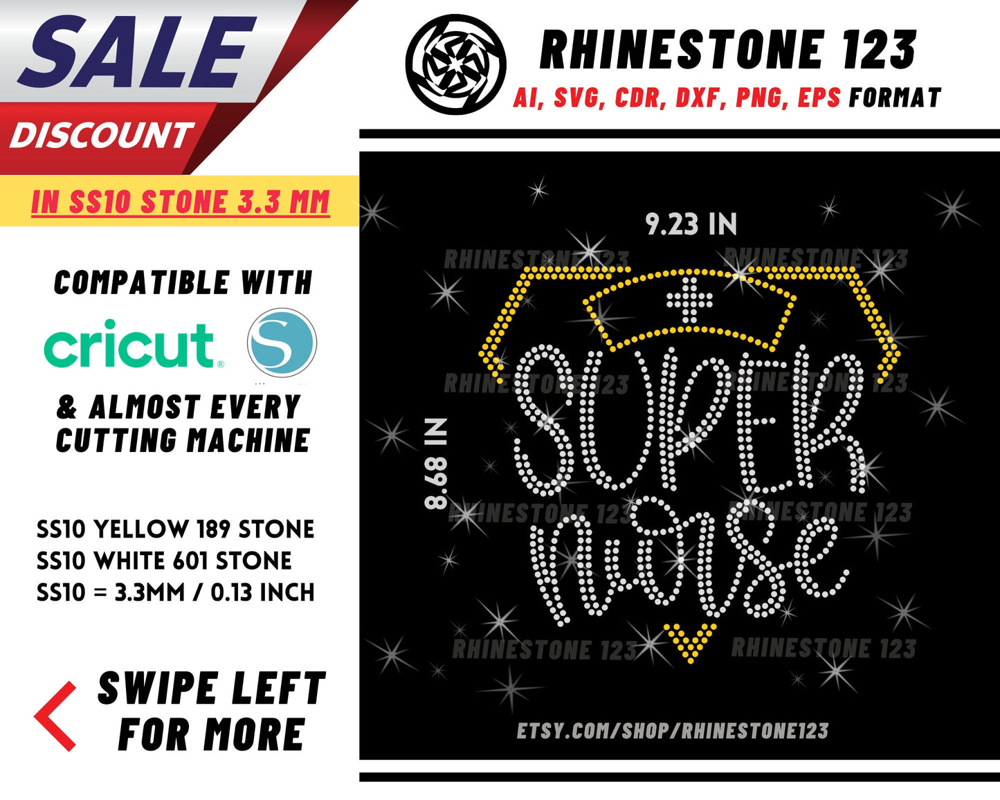 Super Nurse Rhinestone Template, cricut, silhouette, Rhinestone SVG, Rhinestone File for SS10, PNG, AI, cdr, dxf, eps