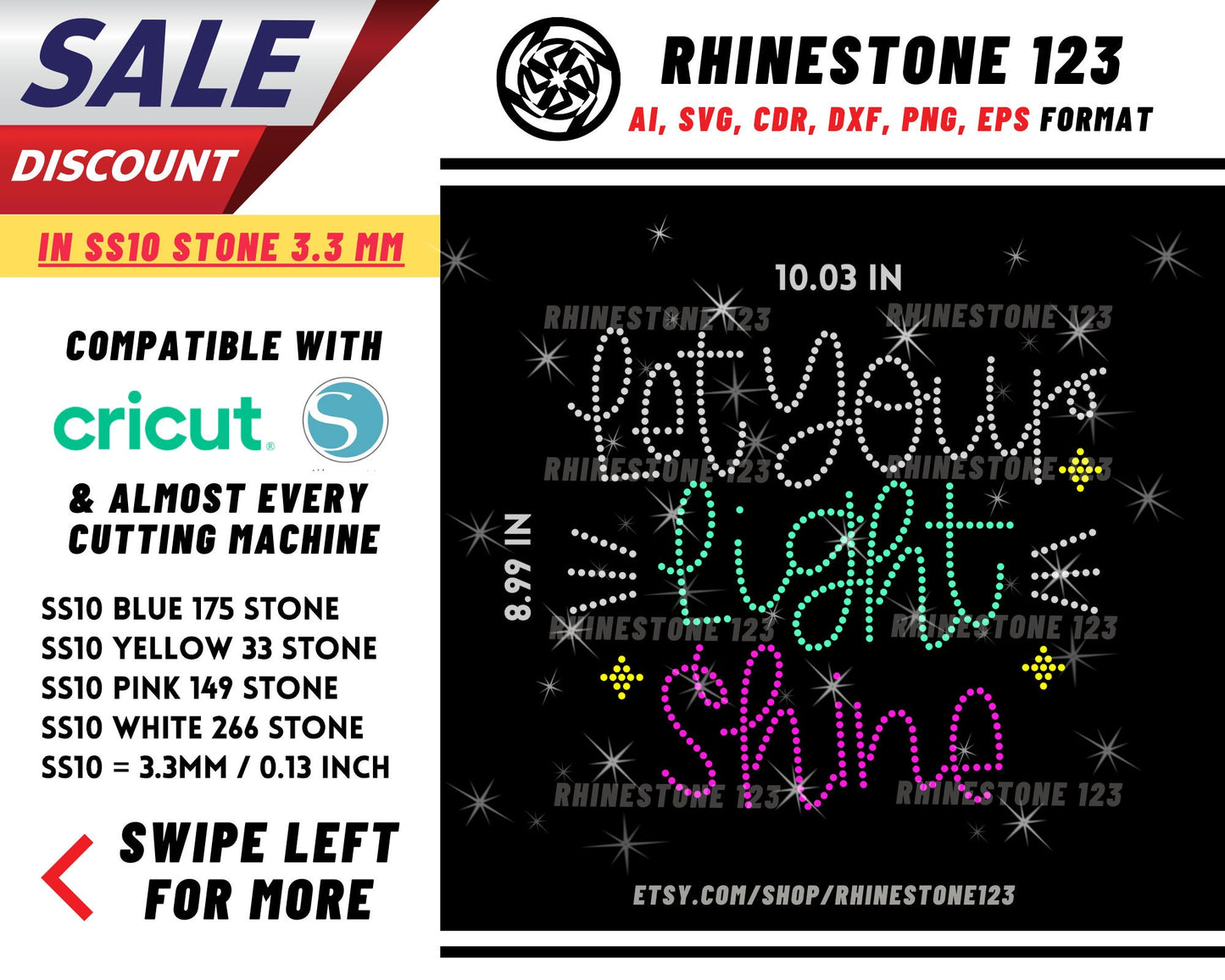 Let Your Light Shine Rhinestone Template, Rhinestone SVG, cricut, silhouette, Rhinestone File for SS10, PNG, AI, cdr, dxf, eps