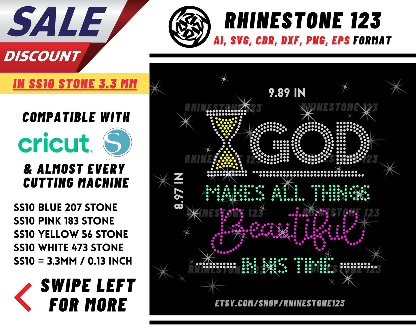 God Makes All Things Beautiful In His Time Rhinestone Template, File for SS10, Rhinestone SVG, cricut, silhouette, PNG, AI, cdr, dxf, eps