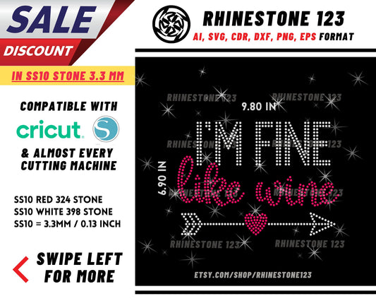 Im Fine Like Wine Rhinestone Template for Cricut rhinestone template material rhinestone SS10 Instant Download File svg eps png dxf ai cdr