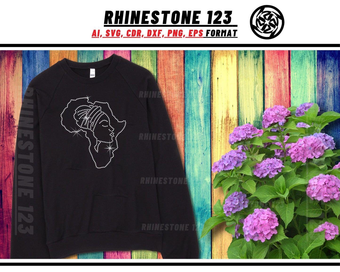 Black Lady in Africa Map Rhinestone Template, Rhinestone SVG, cricut, silhouette, Rhinestone File for SS10, PNG, AI, cdr, dxf, eps