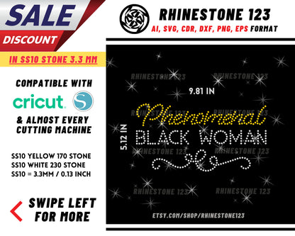 Phenomenal Black Women Rhinestone Template, Rhinestone File for SS10, Rhinestone SVG, cricut, silhouette, PNG, AI, cdr, dxf, eps