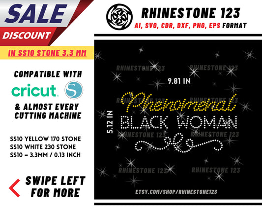 Phenomenal Black Women Rhinestone Template, Rhinestone File for SS10, Rhinestone SVG, cricut, silhouette, PNG, AI, cdr, dxf, eps