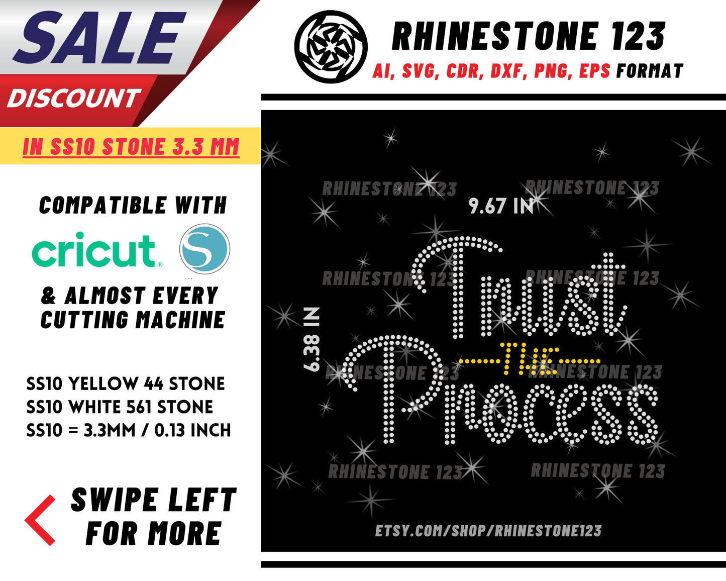 Trust The Process Rhinestone Template, Rhinestone File for SS10, Rhinestone SVG, cricut, silhouette, PNG, AI, cdr, dxf, eps