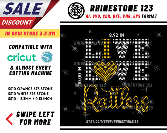 Live Love Rattlers Rhinestone Template for Cricut rhinestone template material rhinestone SS10 Instant Download File svg eps png dxf ai cdr