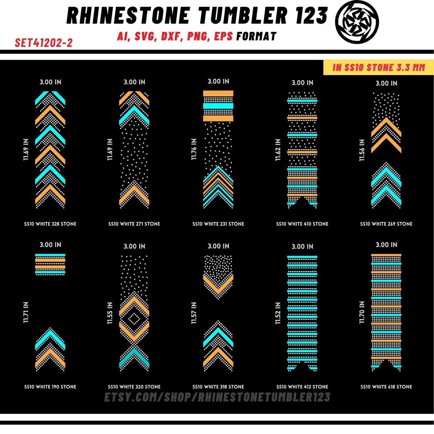 10 Cheer Bow Rhinestone Template with HTV, V tail, 3 inch rhinestone digital download for cricut, svg, eps, png, dxf, cdr, SS10 SET41202-2