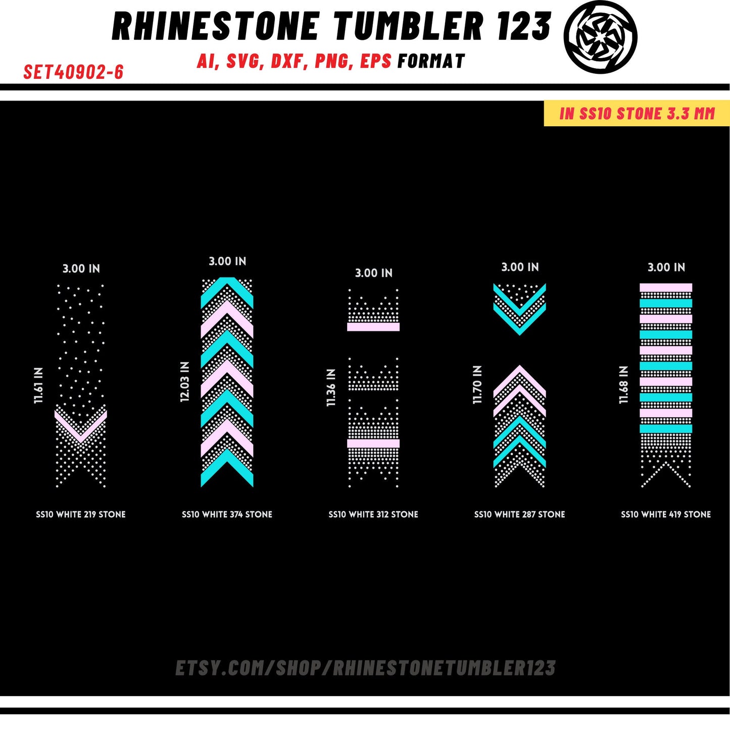10 Cheer Bow Rhinestone Template with HTV, V tail, 3 inch rhinestone digital download for cricut, svg, eps, png, dxf, cdr, SS10 SET40902-6
