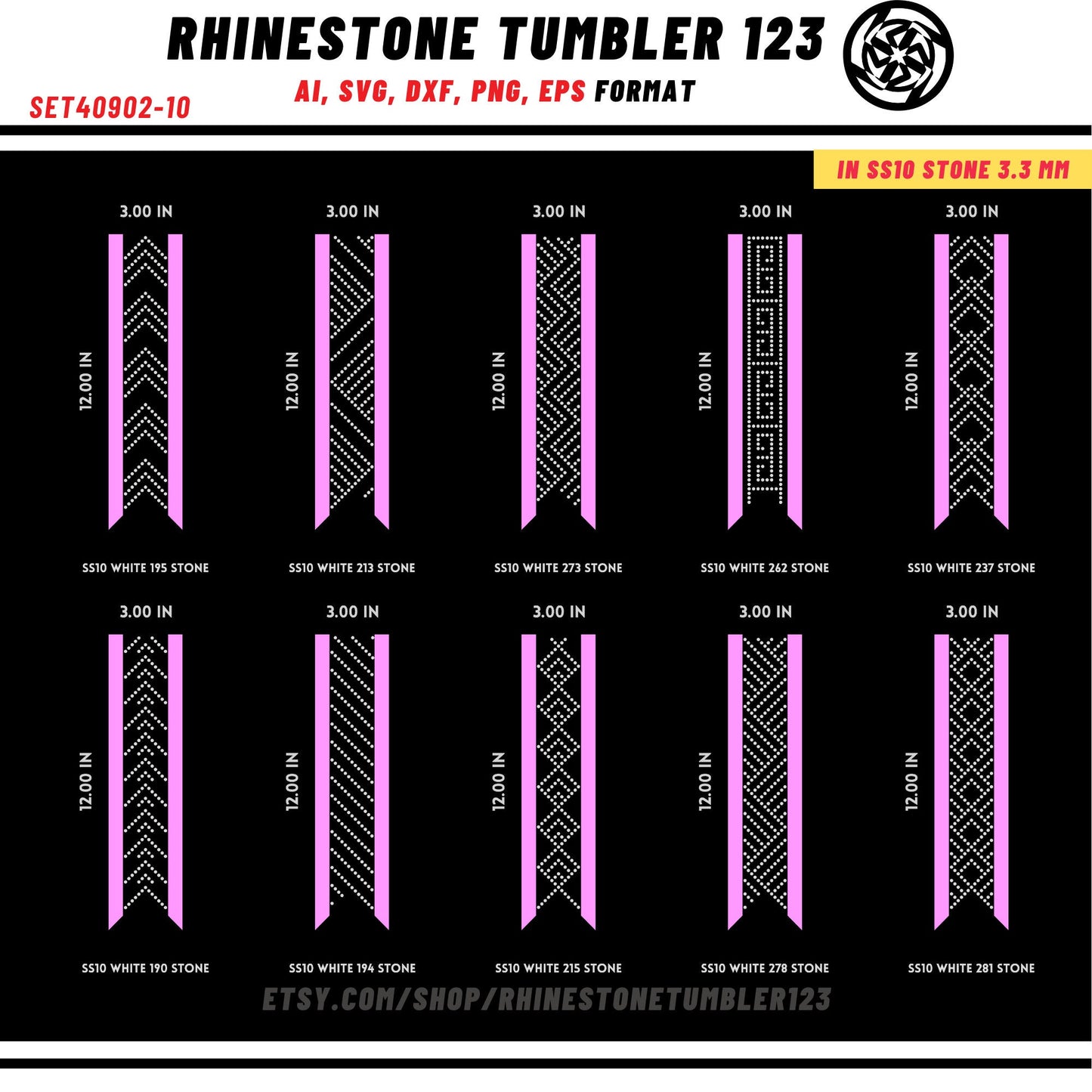 10 Cheer Bow Rhinestone Template with HTV, V tail, 3 inch rhinestone digital download for cricut, svg, eps, png, dxf, cdr, SS10 SET40902-10