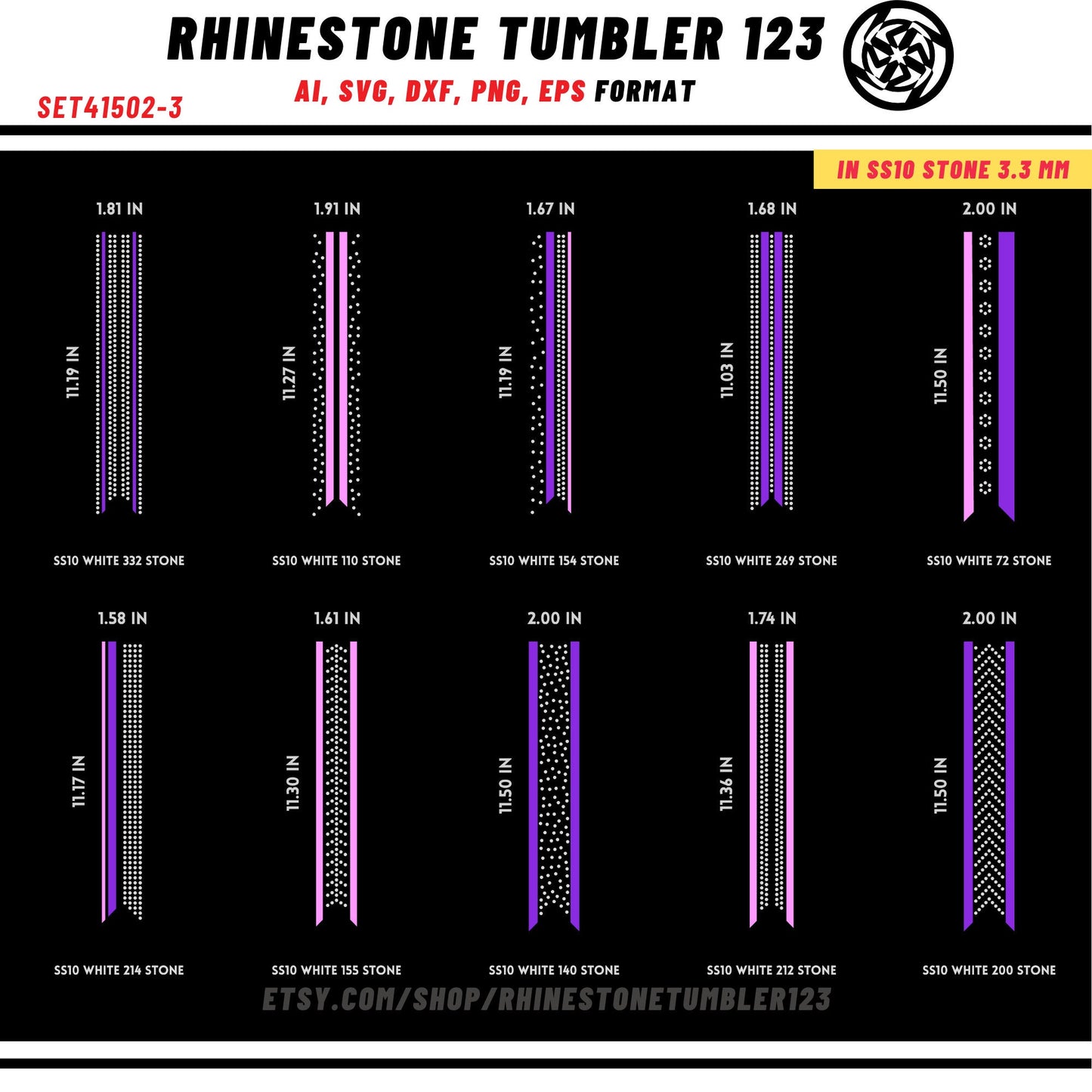 10 Cheer Bow Rhinestone Template with HTV, V tail, 2 inch rhinestone digital download for cricut, svg, eps, png, dxf, cdr, SS10 SET41502-3