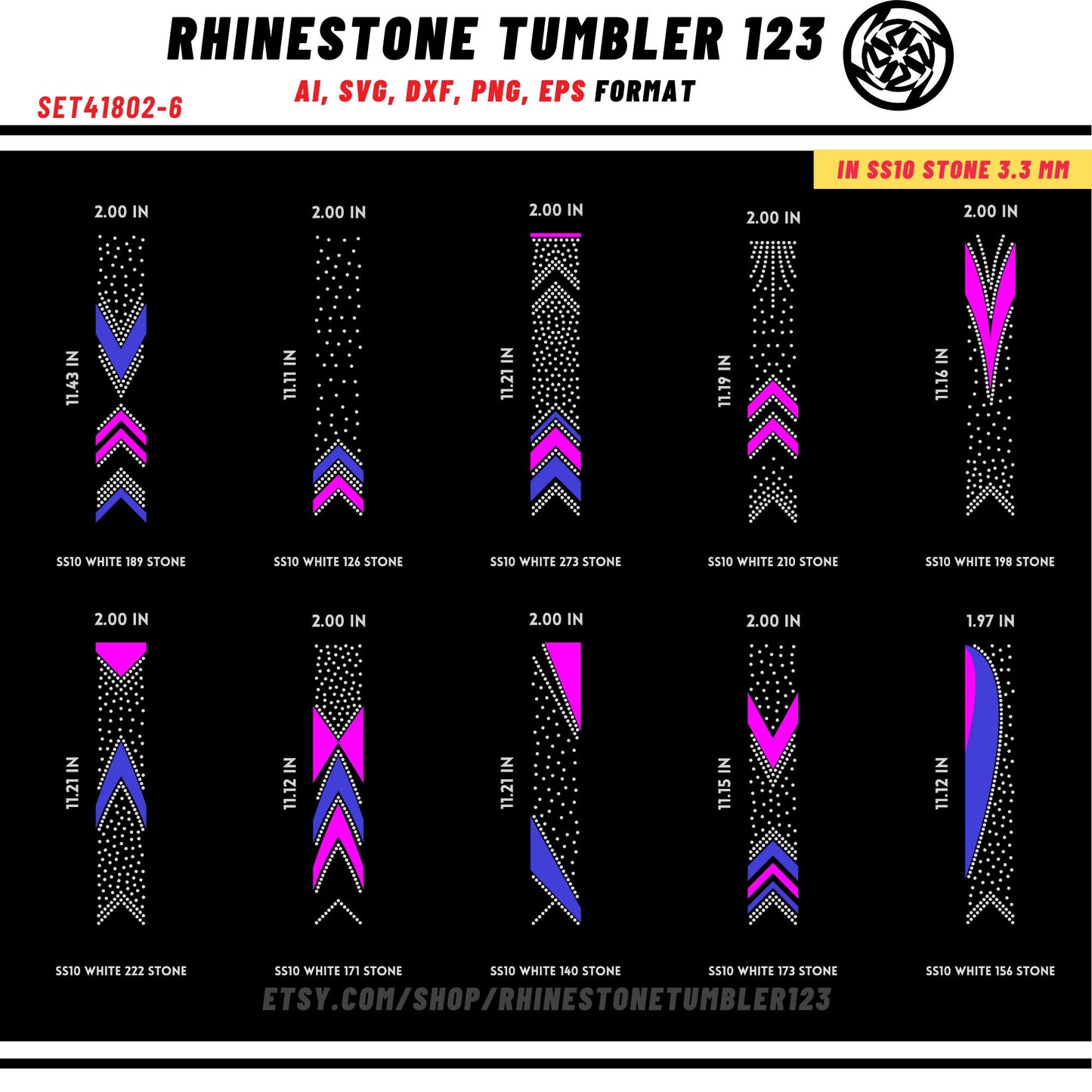 10 Cheer Bow Rhinestone Template with HTV, V tail, 2 inch rhinestone digital download for cricut, svg, eps, png, dxf, cdr, SS10 SET41802-6