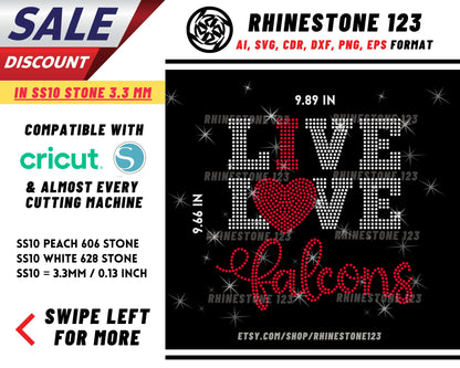 Live Love Falcons rhinestone digital download for cricut, svg, eps, png, dxf, cdr, SS10