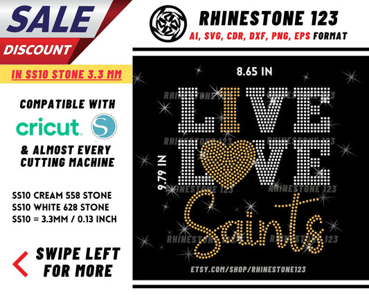 Live Love Saints rhinestone digital download for cricut, svg, eps, png, dxf, cdr, SS10