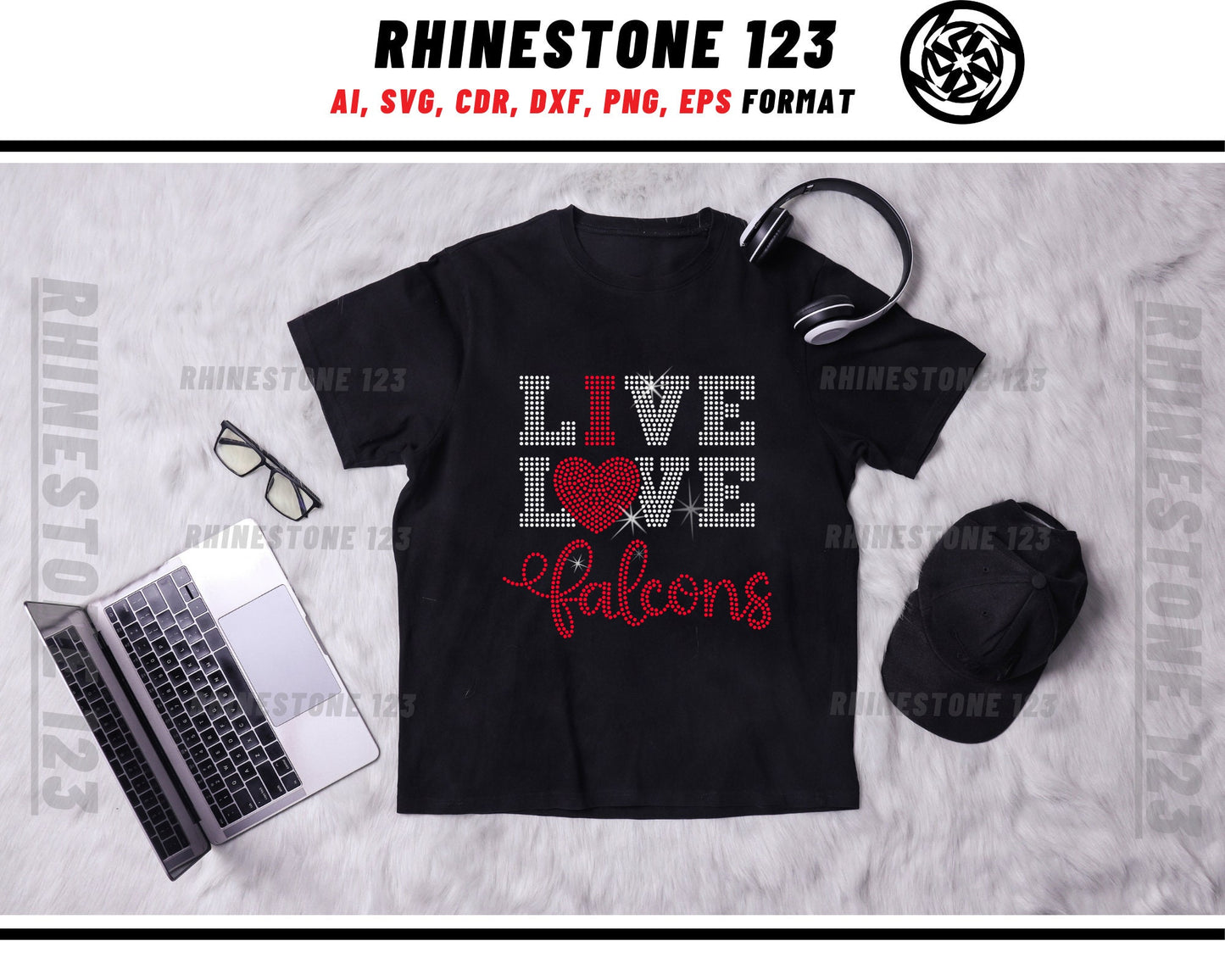 Live Love Falcons rhinestone digital download for cricut, svg, eps, png, dxf, cdr, SS10