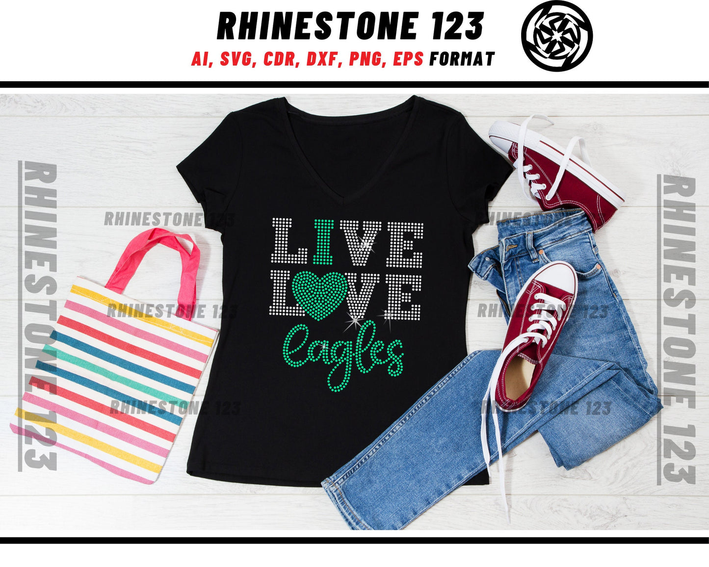 Live Love Eagles rhinestone digital download for cricut, svg, eps, png, dxf, cdr, SS10