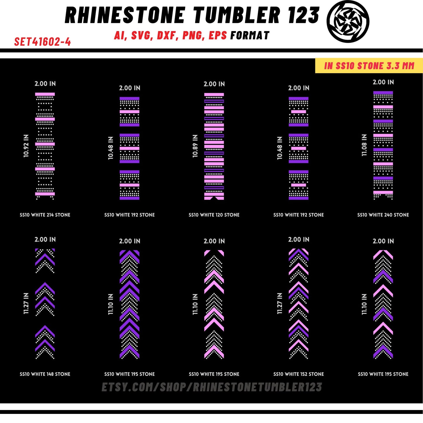 10 Cheer Bow Rhinestone Template with HTV, V tail, 2 inch rhinestone digital download for cricut, svg, eps, png, dxf, cdr, SS10 SET41702-4