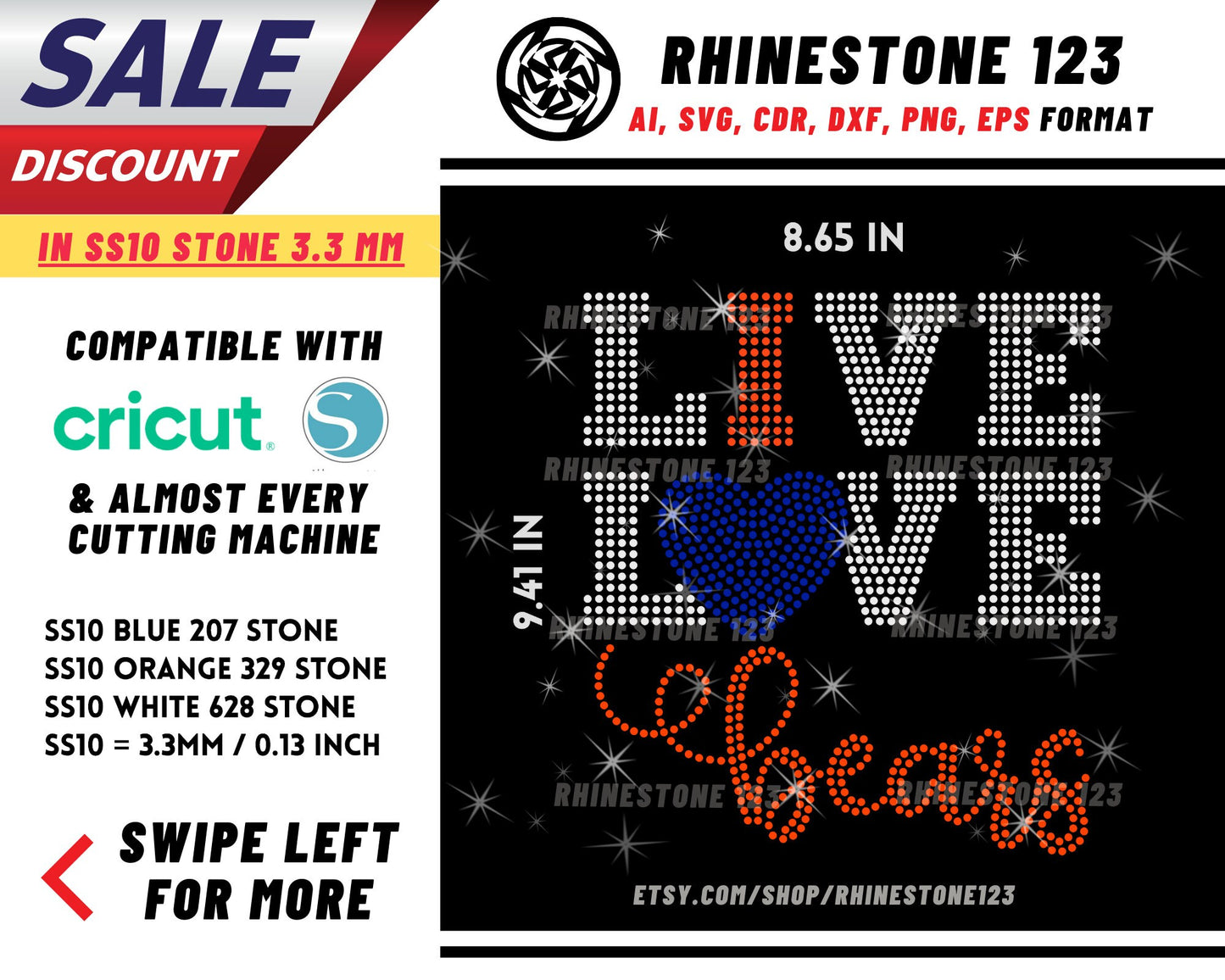 Live Love Bears rhinestone digital download for cricut, svg, eps, png, dxf, cdr, SS10