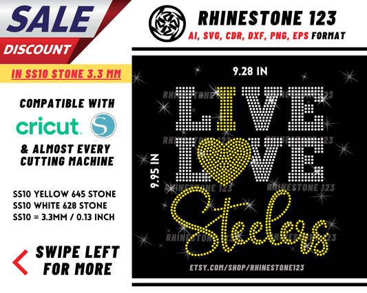 Live Love Steelers rhinestone digital download for cricut, svg, eps, png, dxf, cdr, SS10