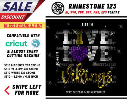 Live Love Vikings rhinestone digital download for cricut, svg, eps, png, dxf, cdr, SS10