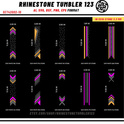 10 Cheer Bow Rhinestone Template with HTV, V tail, 2 inch rhinestone digital download for cricut, svg, eps, png, dxf, cdr, SS10 SET42002-10