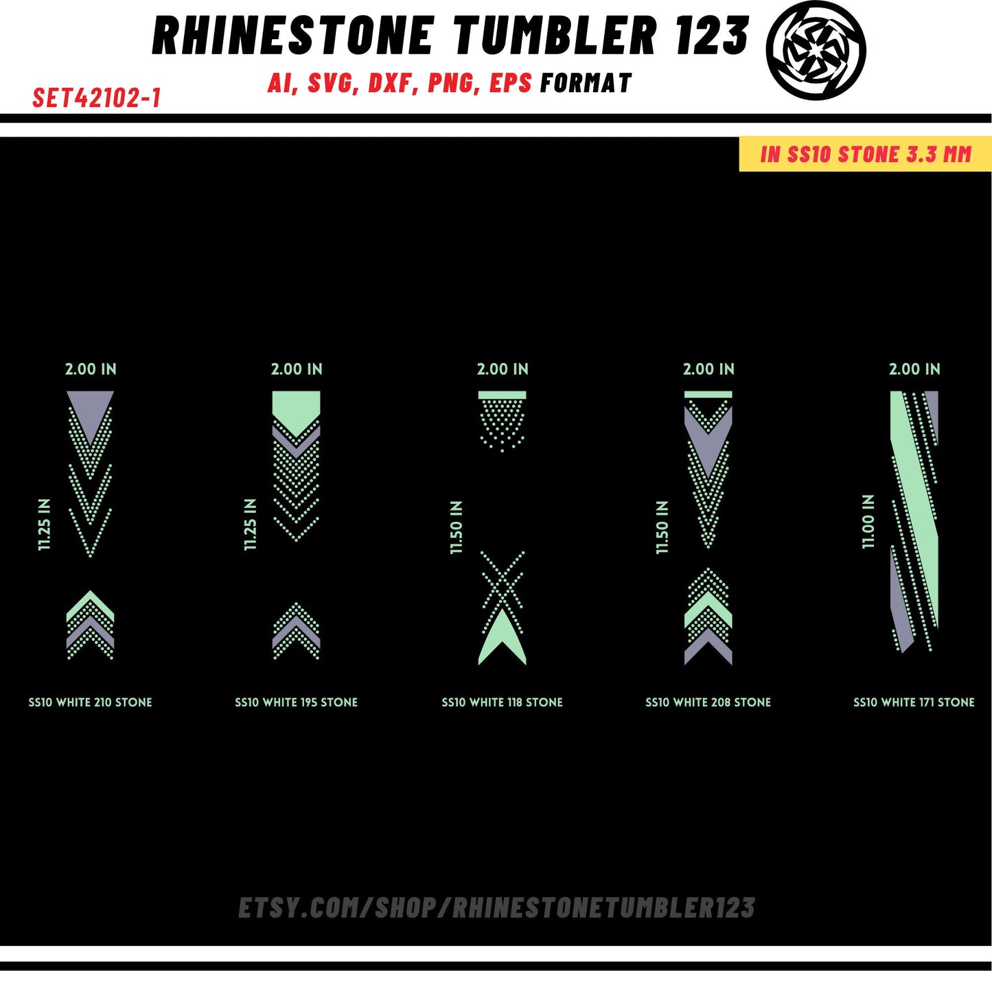 10 Cheer Bow Rhinestone Template with HTV, V tail, 2 inch rhinestone digital download for cricut, svg, eps, png, dxf, cdr, SS10 SET42102-1